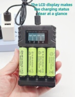 Cargador de Baterías Inteligente con Pantalla LCD y 4 Ranuras, Alimentado por USB, con Apagado Automático, Compatible Universalmente con Baterías AA, AAA, NiMH y Li-ion para Cámara