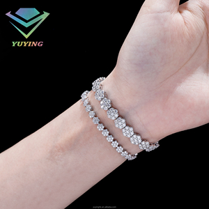 Fine Jewelry S925 Sterling Silver gold Plated VVS D Color Moissanite round brilliant Cut flower Tennis Chain for Women <b>Bracelet</b> - Product Image 5
