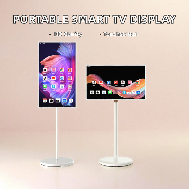 27 Inch Smart Portable TV Stand-on-Wheels Touch Screen Rotatable Elevating Monitor for Fitness Live Streaming & Home Office