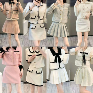 Set Due Pezzi da <span class=keywords><strong>Donna</strong></span> in Tweed a Quadri, <span class=keywords><strong>Giacca</strong></span> a Maniche Lunghe con Gonna Corta, Set Invernale alla Moda - Product Image 2