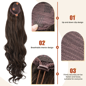 Extensiones de Cabello de Cola de Caballo <span class=keywords><strong>con</strong></span> Cordón, Onduladas y Largas, de Fibra Sintética Kanekalon Futura, <span class=keywords><strong>con</strong></span> Peine Invisible para Mujer, al por Mayor - Product Image 4