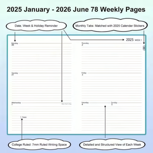 Bloc-notes de bureau personnalisé avec logo, carnet multifonctionnel pour étudiants, format A5/B5, couverture rigide en cuir PU, planificateur académique avec liste de contrôle de <span class=keywords><strong>18</strong></span> <span class=keywords><strong>mois</strong></span> - Product Image 5