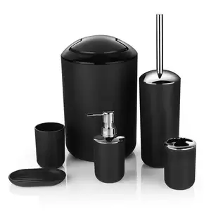 Wholesale black accessories bathroom-Gadgets Black Art Bathroom Sets Stainless Steel Black 6Pcs Bathroom Accessories Set