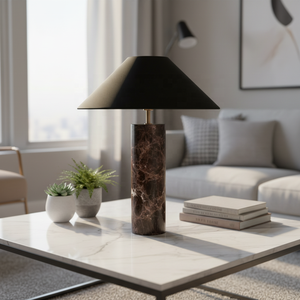 Lampe de table en marbre naturel de luxe Nodric Designer avec abat-jour en tissu, lampe de chevet pour chambre d'hôtel, lampe de lecture - Product Image 6