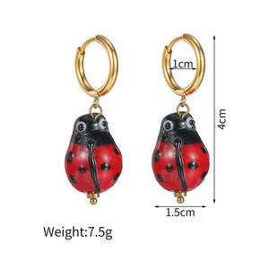 أقراط متدلية أنيقة مذهلة من الخنفساء مطلية بالذهب أقراط لطيفة من خنفساء الحشرات والفطر والفراولة أقراط متدلية مجوهرات - Product Image 5