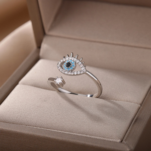Blue Zircon Evil Eyes <b>Rings</b> for Women Turkish Style Open Stainless Steel Lucky Finger <b>Ring</b> Wedding <b>Couple</b> Jewelry Anillos Mujer - Product Image 4
