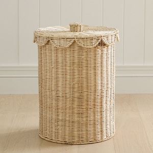Wicker Laundry <b>Basket</b> With Lid Round Dustproof Clothing Organizer <b>Large</b> Capacity Household Storage For Bedroom Kitchen - Product Image 2