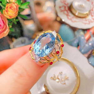 Cincin <span class=keywords><strong>Topaz</strong></span> biru Iblis alami terlaris S925 10*14mm tubuh murni warna sempurna cincin permata perhiasan hadiah pita pernikahan wanita - Product Image 4