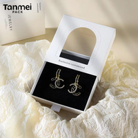 Boîte à bijoux écologique avec fenêtre en PVC, boîte d'emballage de bijoux en carton avec logo personnalisé, poignée en cristal pour collier