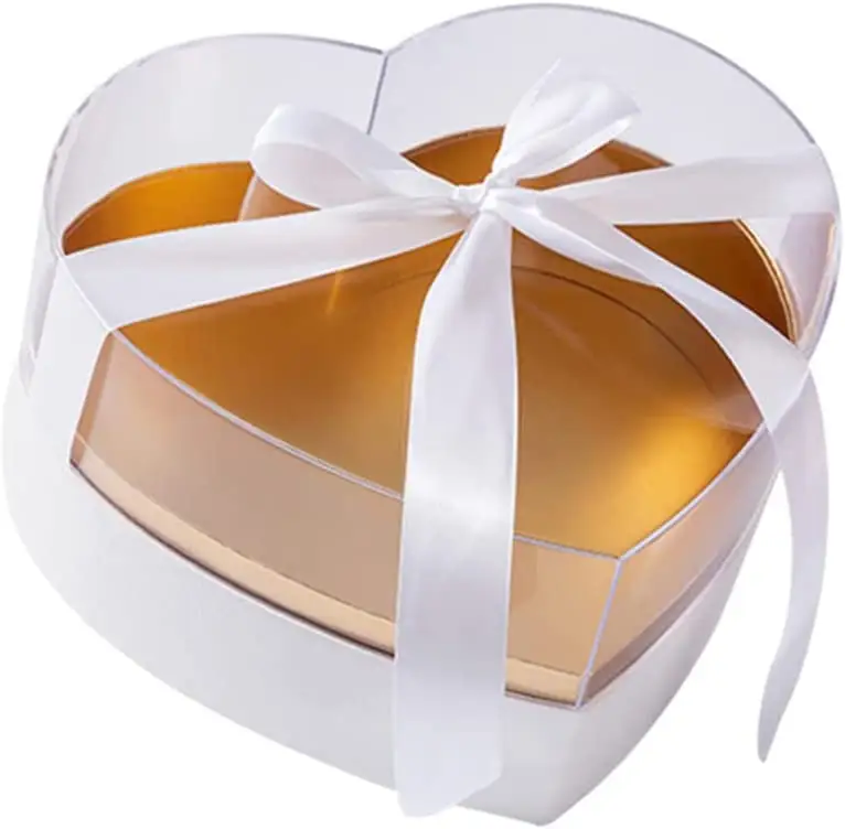 Caja de regalo de acrílico con forma de corazón, caja para regalo del Día de San Valentín, lazo, cinta, envoltura de flores, soporte de arreglo Floral