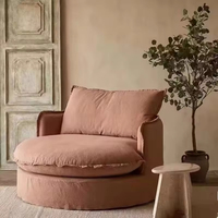 Canapé rond en lin et coton Wabi-Sabi personnalisable, housses entièrement amovibles, tissu vintage, fauteuil individuel