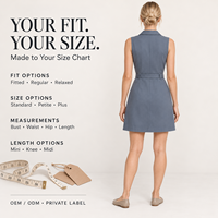 Robe mini utilitaire sans manches pour femme, col à revers cranté, avec ceinture à anneau en D et boutons ton sur ton, en sergé bleu ardoise, avec poches, personnalisable OEM, marque privée