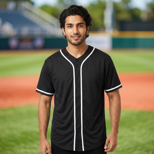 Camiseta de Béisbol Negra Lisa Personalizada con Rayas Blancas, Camisa Abotonada Unisex para Niños, Transpirable, 100% Poliéster, para Equipos Deportivos - Product Image 3