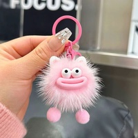 Porte-clés pendentif singe mignon à grande bouche en fausse fourrure de vison et cuir véritable, design original, style coréen, jouet en peluche pour sac
