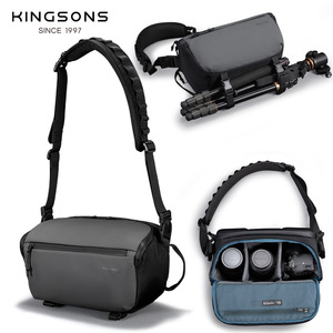 Kingsons <b>Camera</b> Crossbody <b>Bag</b> Gray Black Blue Horizontal Square Zipper Closure For Photography Travel Casual Use - Product Image 1