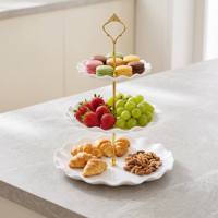 3-laags gegolfde serveerstandaard, fruitplateau, taartpresentatie, dessert- en cupcakestandaard, gouden handvat, voor feestjes en bruiloften