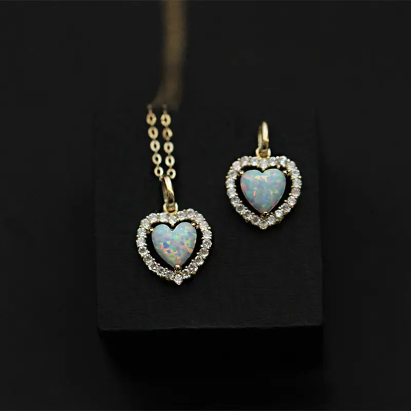 Grosir kalung Opal kalung hati perhiasan berlapis emas kalung 925 perak perhiasan perak 925