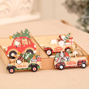 12 Wooden Christmas <b>Car</b> Ornaments, Christmas <b>Tree</b> Decorations, Santa Claus Ornaments (Boxed in Wooden Box) - Product Image 3