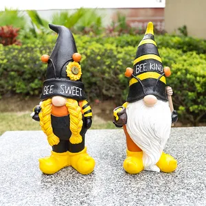 Wholesale 2 Pcs Summer Fall Gnomes Decor Spring Sunflower Funny Swedish Tomte Resin Bee Gnomes Home Desktop Bee Gnomes Figurines