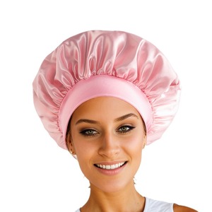 Recién llegado, gorro de seda satinada, logotipo estampado personalizado, gorro de ducha, gorro para dormir de noche, envolturas para el cabello, gorro grande de diseñador para mujer - Product Image 5