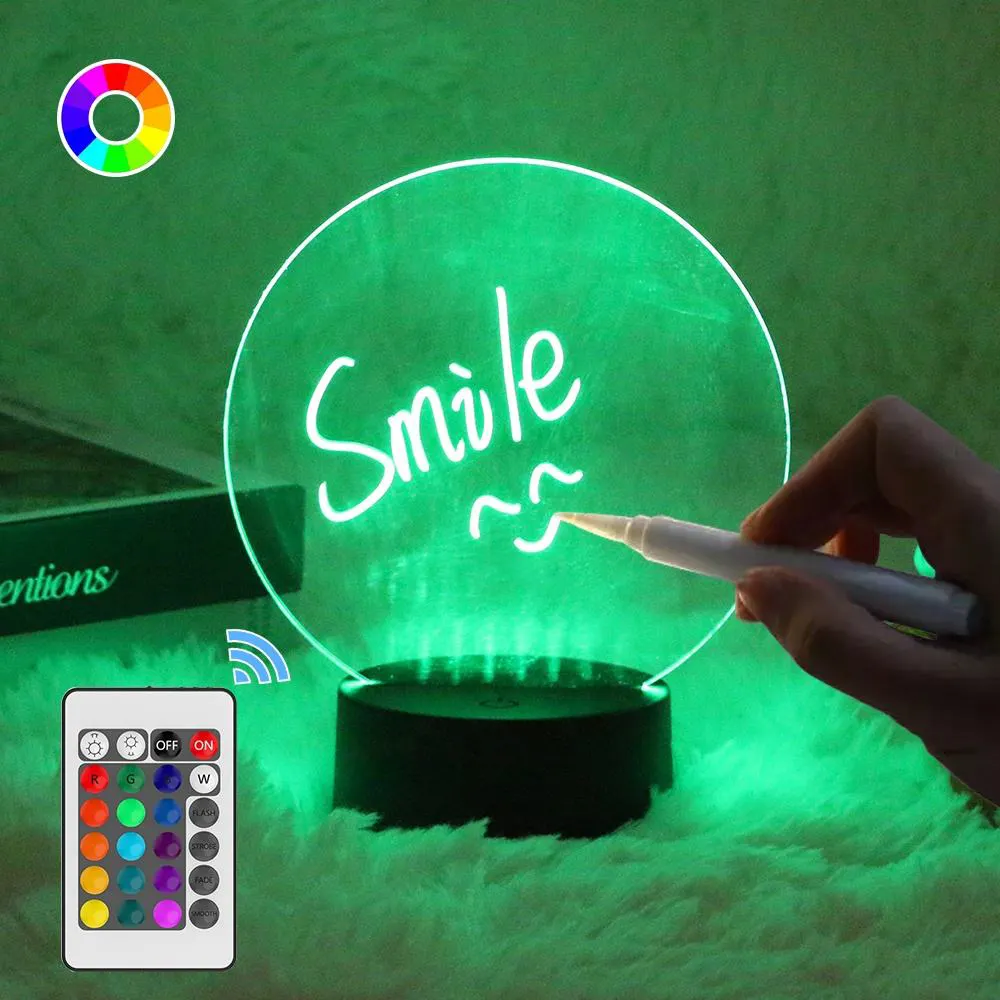 Tablero de escritura borrable, creativo, RGB, LED, luminoso, para mensajes, acrílico, 2022