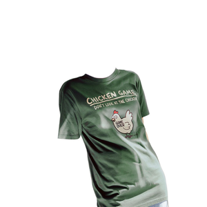 T-shirt Chicken Game verde a maniche corte, maglietta promozionale - Product Image 1