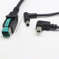 Cable POS PoweredUSB12V a DC5.5*2.1 Macho en Ángulo de 90 Grados + Cable USB B Macho en Ángulo de 90 Grados, 3 m, Negro