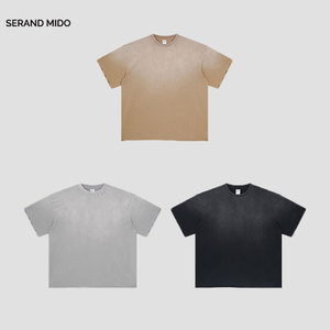 เสื้อยืด250GSM สำหรับผู้ชายเสื้อโอเวอร์ไซส์เปิดไหล่ผ้าฝ้าย100% ฟอกสีกรด - Product Image 5