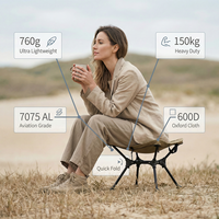 Chaise de camping pliable en aluminium de luxe portable avec repose-pieds intégré - Tabouret léger et compact pour la plage, la randonnée en plein air