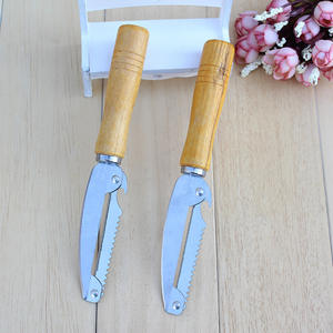 Pelador multifuncional 3 en 1 con mango de madera, cuchillo pelador de patatas con mango de madera, cabeza redonda - Product Image 1