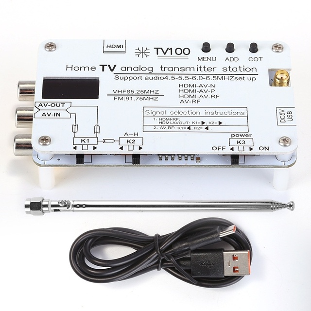 TV100 TV Signal Transmitter with OLED Screen Supports Global Analog TV Transmission