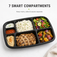 Boîte alimentaire à emporter en PP de qualité alimentaire, personnalisée en usine, à 7 compartiments, avec couvercles supérieur et inférieur