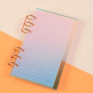 Nuevo Anillador DIY de 6 Anillas Redondas de Metal Dorado Impermeable para Hojas Sueltas, con Papeles Interiores Forrados, A5 <span class=keywords><strong>A6</strong></span>, Cubierta Transparente de Acrílico para Cuaderno - Product Image 1
