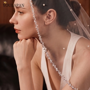 Voile de mariée YouLaPan tendance, bordure unique en cristal, voile transparent en maille à pois blancs et perles pour occasions spéciales <span class=keywords><strong>V364</strong></span> - Product Image 2