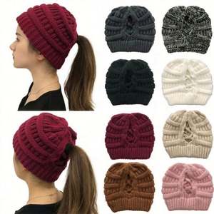Orejeras deportivas versátiles para mujer Gorro de lana tejido Otoño e invierno Ráfaga multicolor con espalda abierta para viajes - Product Image 3