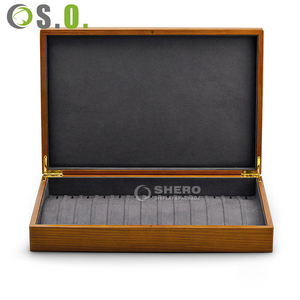 Joyero Vintage de madera maciza de 12 rejillas, forro de microfibra, elegante para tapa superior de cristal pendientes, collares, bandeja organizadora de almacenamiento - Product Image 5