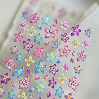 Stiker Kuku Bunga Plumeria 5D Embossed Grosir, Perekat Sendiri, Dekorasi Kuku Bunga Warna-warni, Hiasan Kuku Timbul untuk Manikur