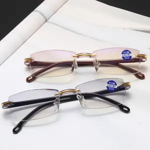 Óculos de leitura unissex, óculos retangular sem aro e armação, óculos ópticos