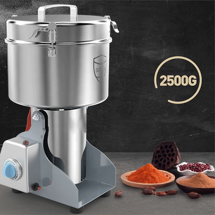 Зерношлифовальная машина 2500 г, машина для порошка, коммерческая электрическая зерношлифовальная мельница качающегося типа для травяного пульверизатора, нержавеющая сталь пищевого класса