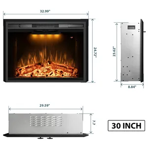 Inserts de chauffage de cheminée électrique Luxstar 33 pouces avec porte en verre écran en maille feu crépitant sons cheminée décorative