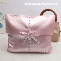 Pochette Personnalisable en Soie Satinée avec Nœud Ruban Imprimé pour Perruques, Extensions de Cheveux, Bijoux, Chaussures, Vêtements