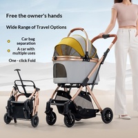 Multifunktionaler Abnehmbarer Haustier-Kinderwagen mit Stoßdämpfung, Universalrädern, Faltbarer Aluminium-Haustiertransportkorb mit Aufbewahrungsnetz