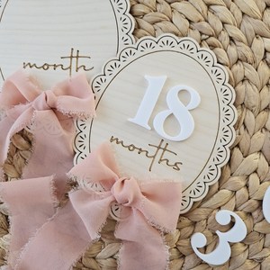 Disques de jalon mensuels en mousseline de soie pour bébé numéros interchangeables ensemble d'accessoires photo mensuels annonce de naissance d'arc - Product Image 4