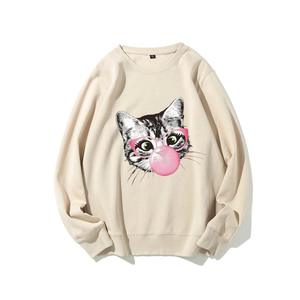 Chemise ample à épaules tombantes en coton pur, imprimé chat <span class=keywords><strong>soufflant</strong></span> des bulles, mignonne, rétro, colorée - Product Image 3