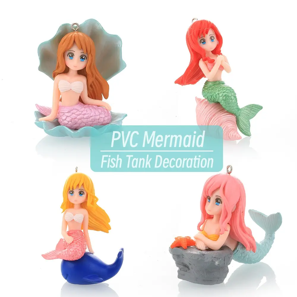 Aquarium Mermaid phim hoạt hình PVC Thủ công mỹ nghệ trang trí nội thất hồ cá Phụ Kiện nhựa nhân tạo Nàng Tiên Cá bức tượng cho bể cá