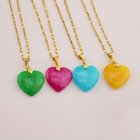 Pendentif en jade vert naturel en forme de cœur, collier en acier inoxydable plaqué or 18 carats pour femmes
