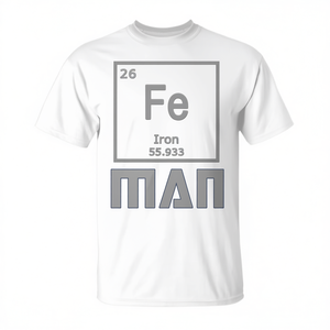 Camiseta Iron Fe Man Periodic Table para adultos, unisex, blanca, con cuello redondo, manga corta, diseño de elementos científicos - Product Image 3