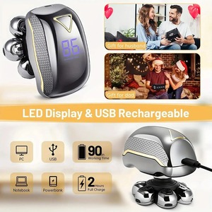 Tondeuse professionnelle rechargeable sans fil pour homme, rasoir 6-en-1 pour cheveux et barbe, coupe chauve, utilisation humide et sèche, 7 têtes rotatives - Product Image 2