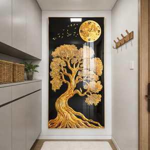 Arte Murale Moderna Personalizzata <span class=keywords><strong>per</strong></span> Decorazione Casa, Stampa HD, Albero Dorato Paesaggistico <span class=keywords><strong>per</strong></span> Ingresso, Dipinto in Porcellana con LED <span class=keywords><strong>per</strong></span> Soggiorno - Product Image 1