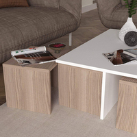 Tambour en ciment Tropical naturel à basse hauteur, grand carré, avec formes géométrique, bois de burlap, ensemble Table basse en résine époxy